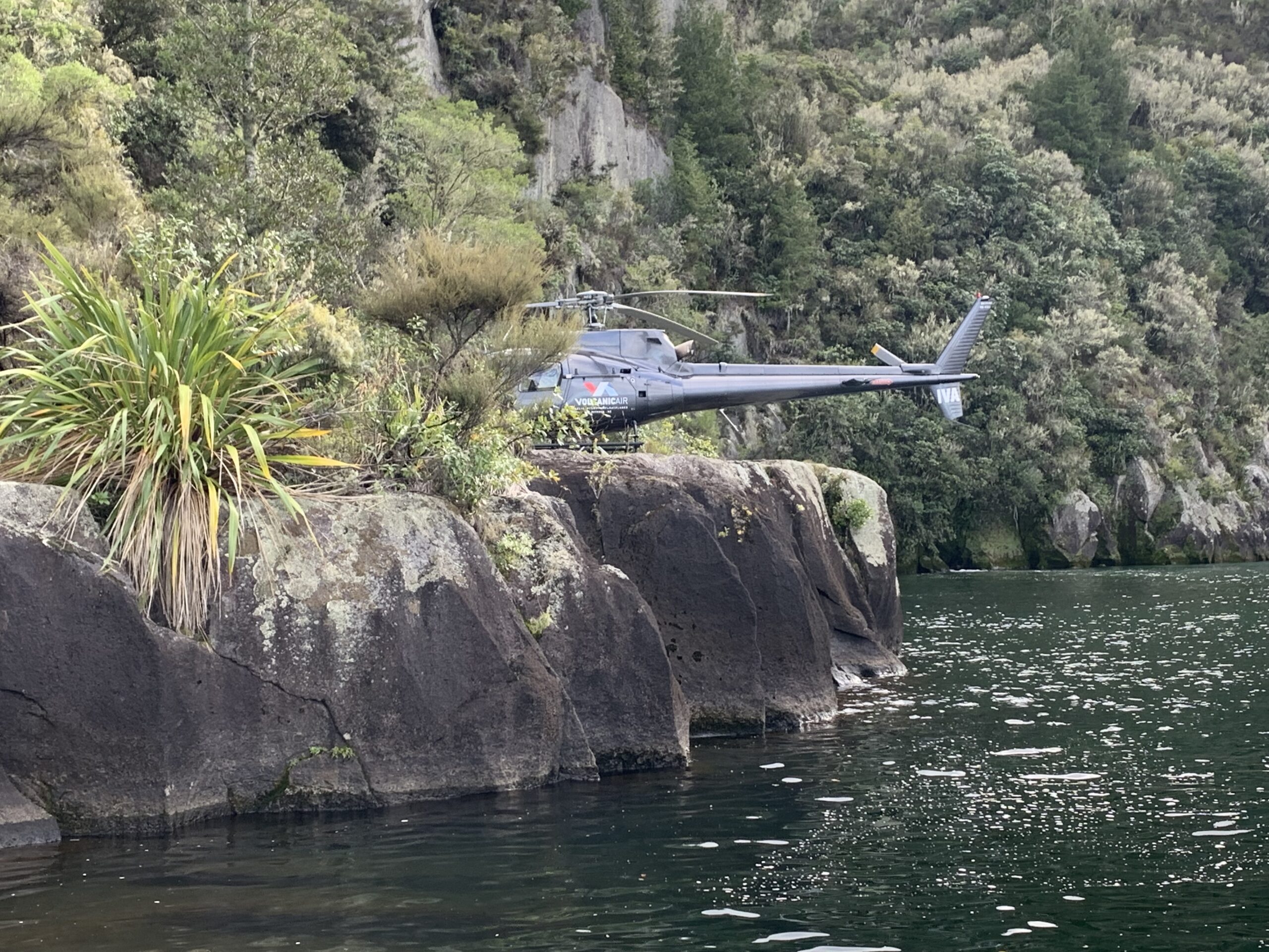 Helicopter landed on Flat Rock by thelake