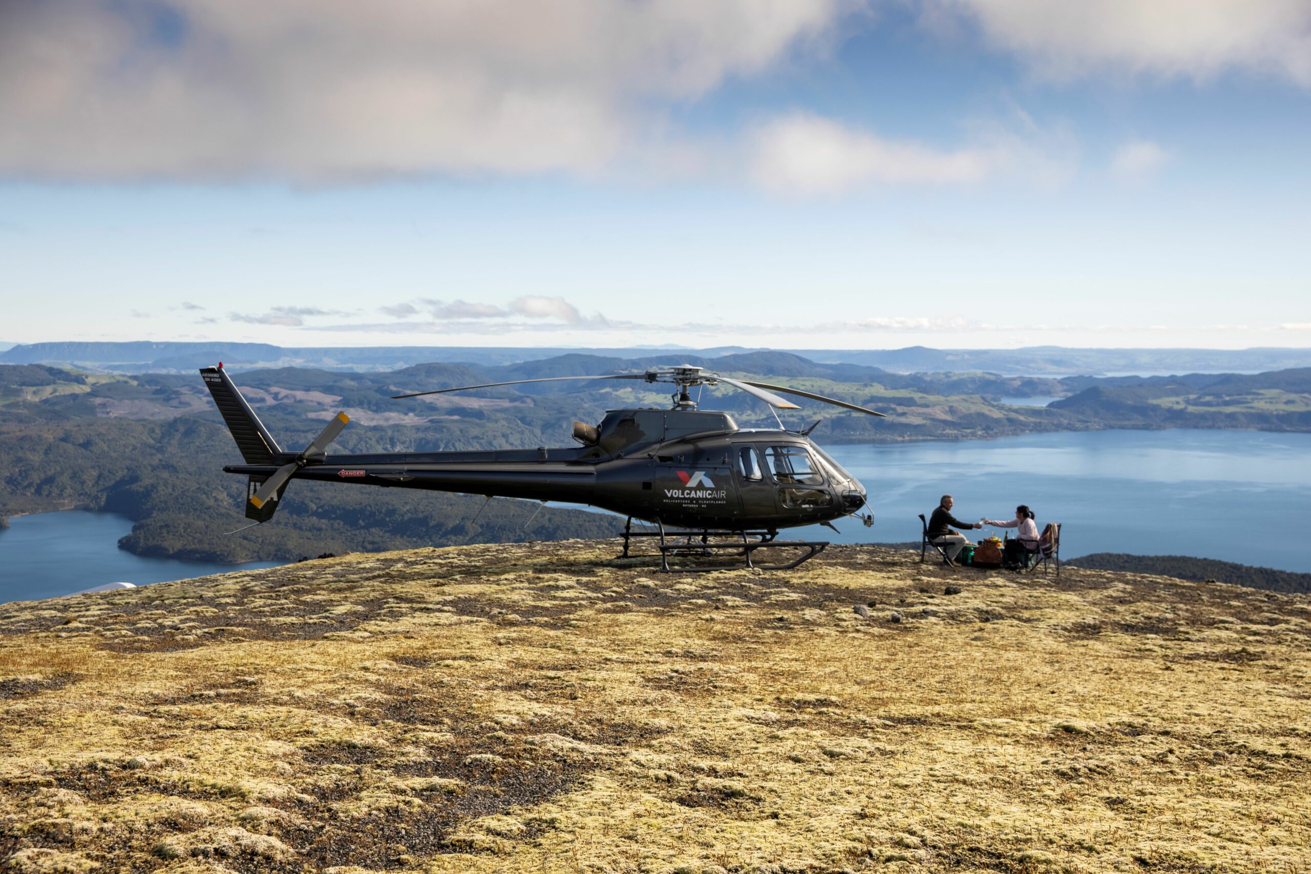 Helicopter picnic on Mount Tarawera summit