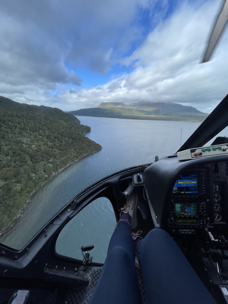 front passengers view in helicopter over lake tarawera